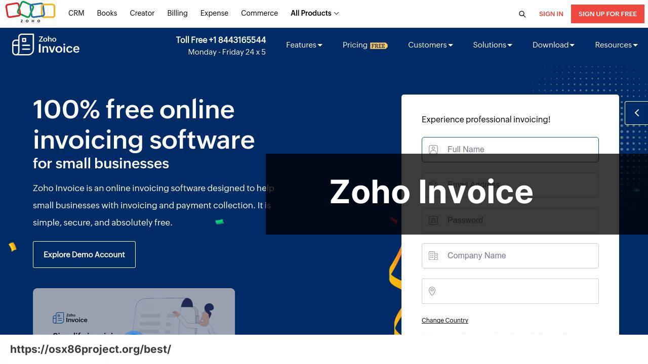 https://www.zoho.com/invoice screenshot