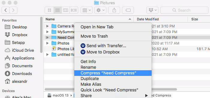 Right-click on your selection and choose Compress