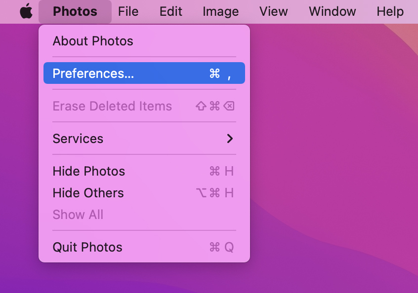 open photos app preferences