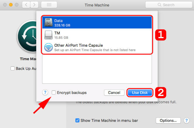 select specific drive for backups