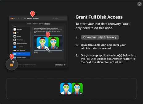 Step 2 to restore without Time Machine on Mac: Grant access permissions