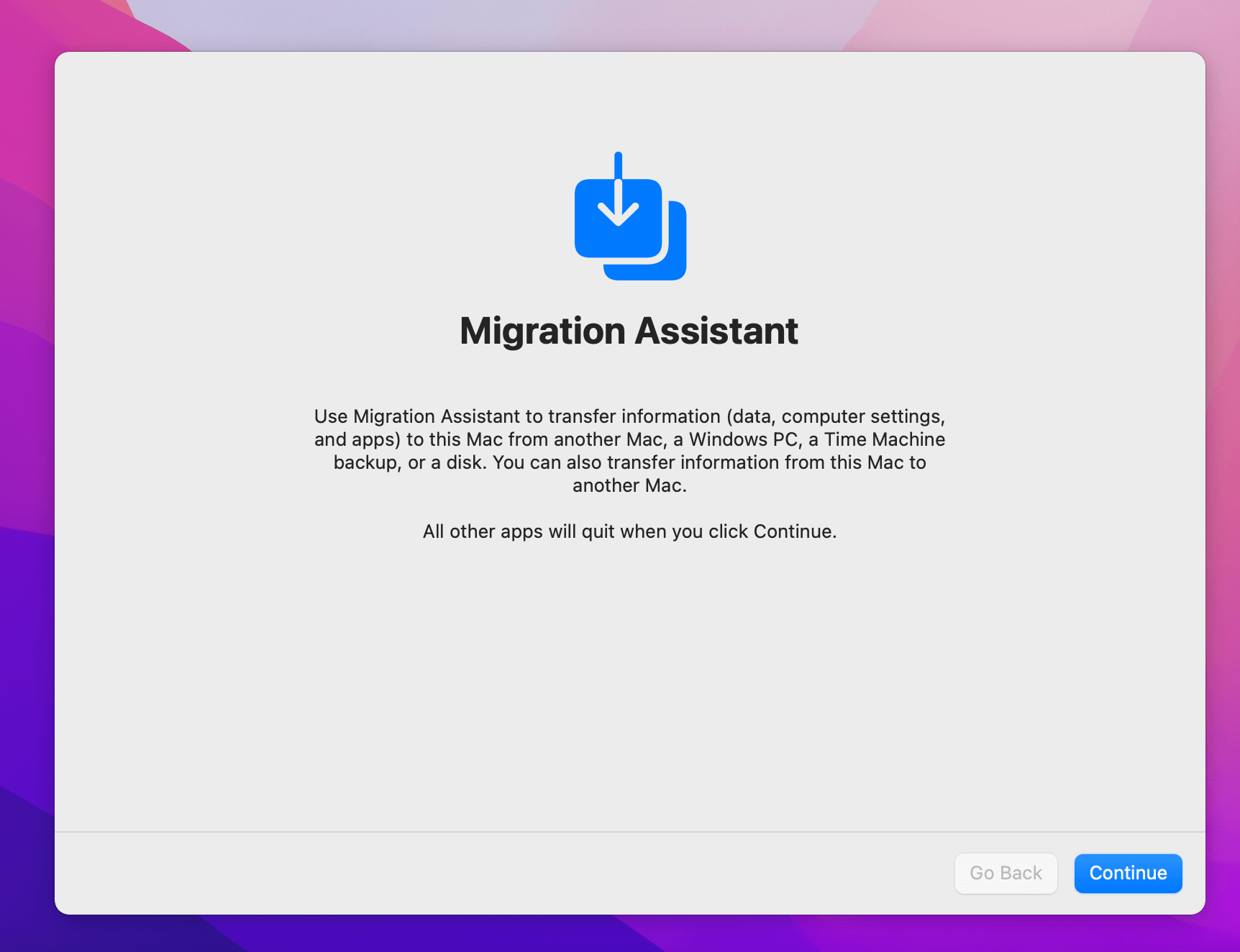 Step 1 to restore from Time Machine on Mac: Open Migration Assistant
