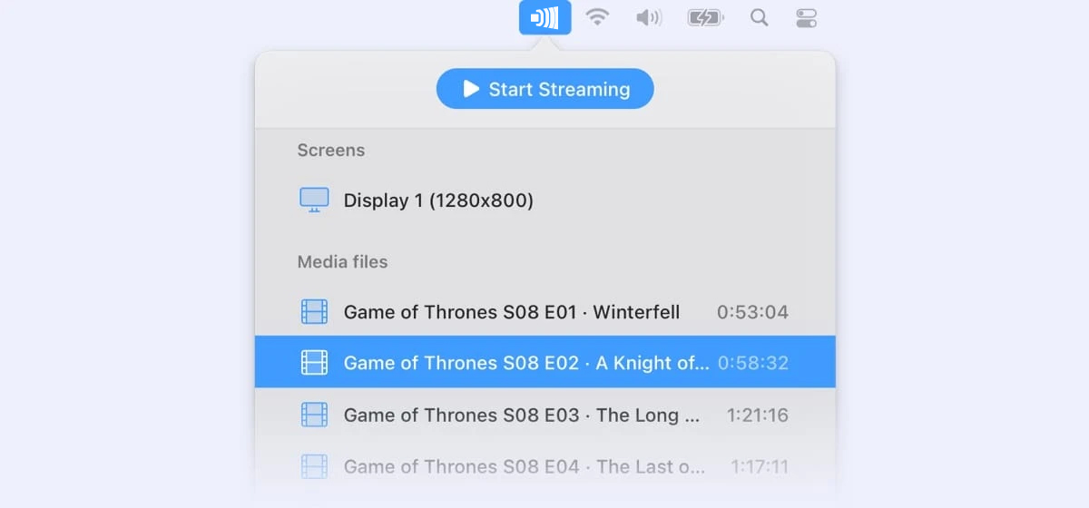 Add the file you want to display and click Start Streaming.