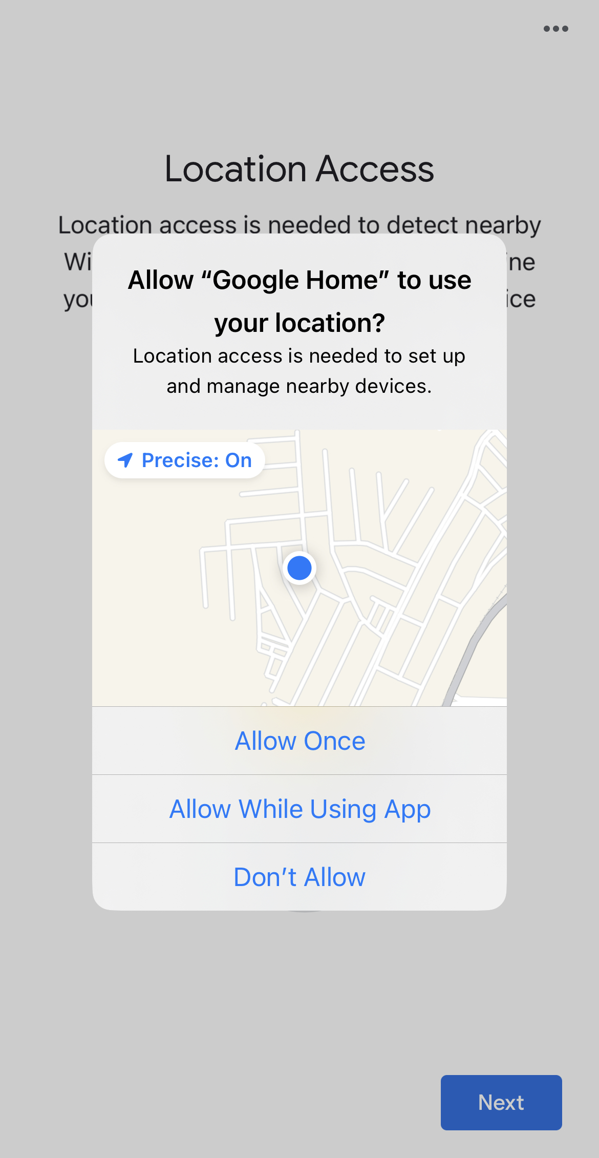 Google Homeが位置情報を使用する許可を与える