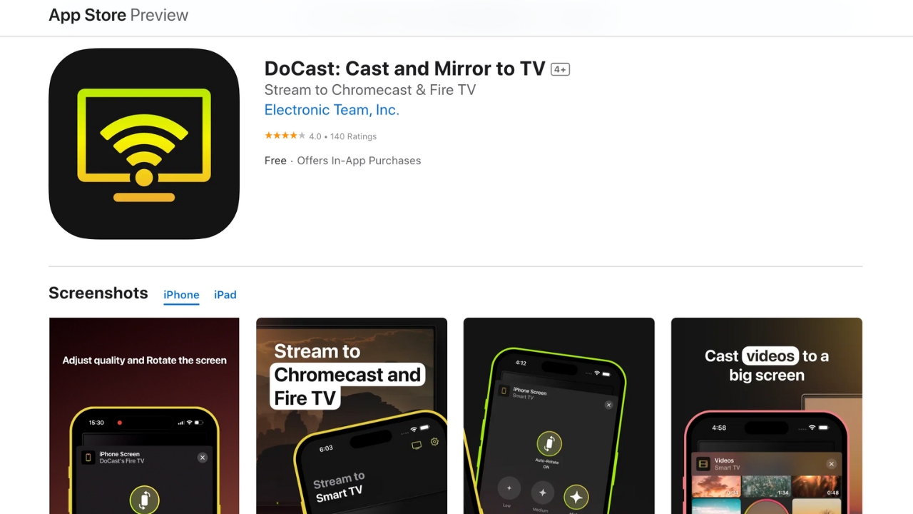 Screenshot of the DoCast app in the App Store on Mac 
