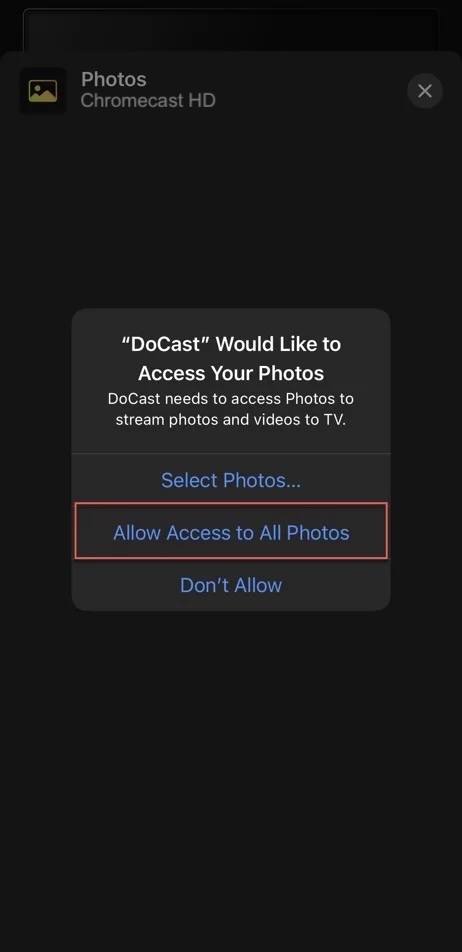 iPhoneでDoCastに写真へのアクセスを許可