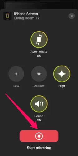 Tap on the Start mirroring button in DoCast