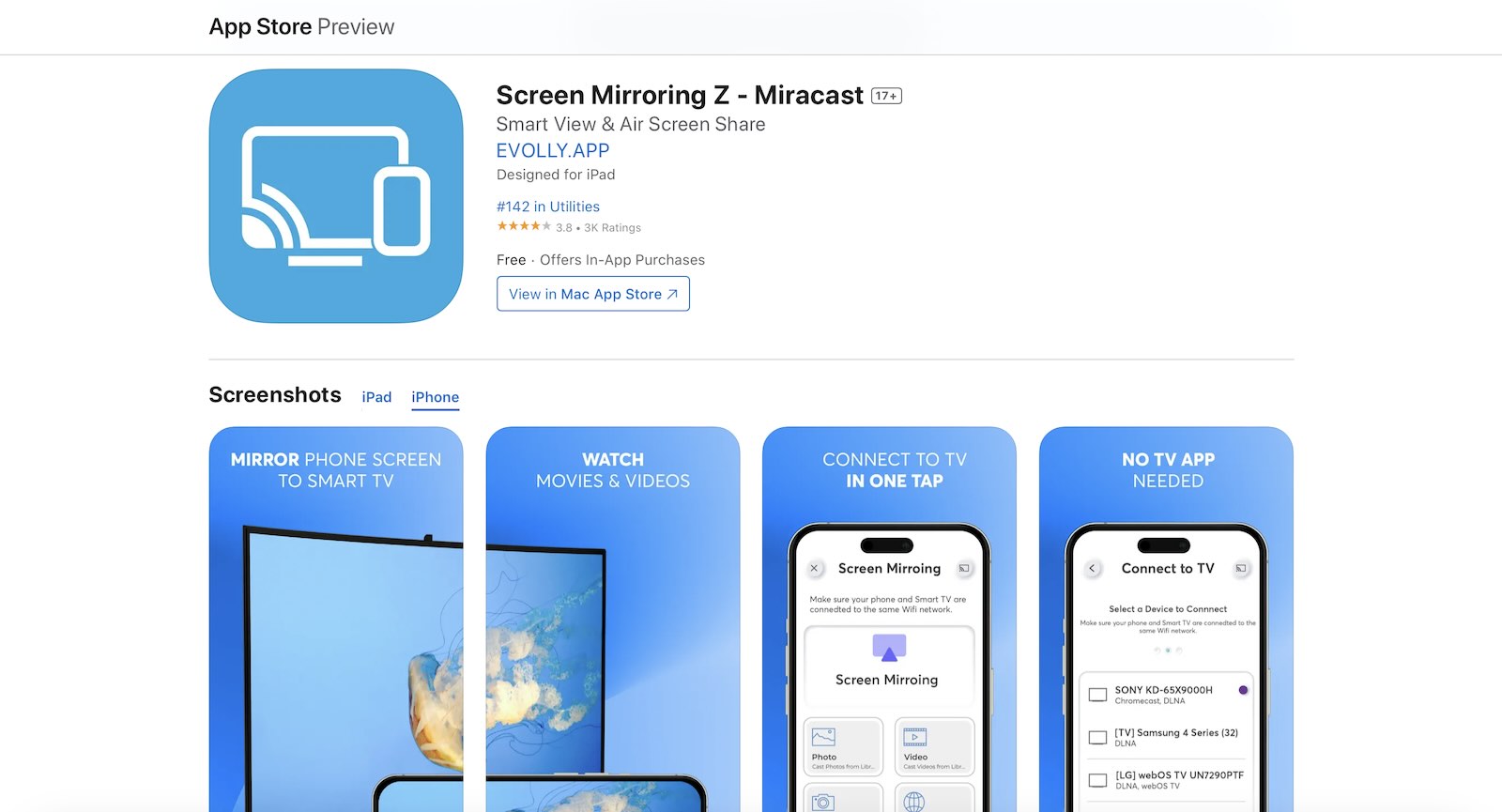 スクリーンミラーリング Z - MiracastのApp Storeでの画面
