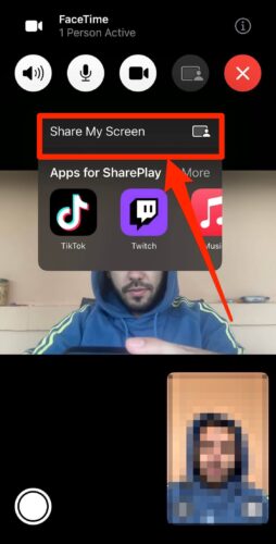 Tap Share My Screen in the pop-up in FaceTime