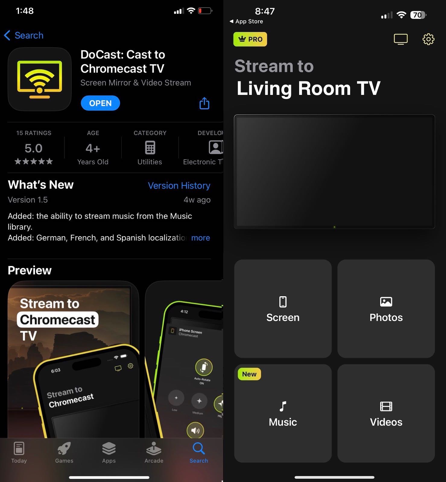 Screenshot of DoCast in the App Store