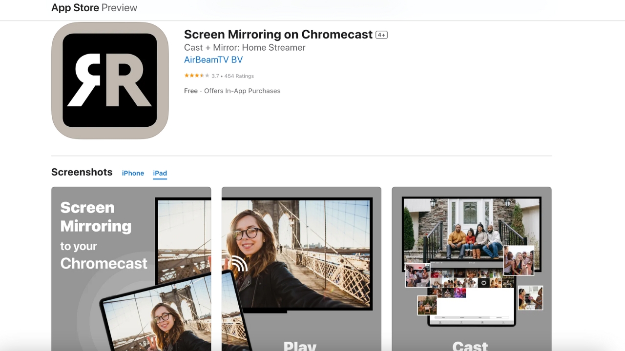 Screenshot of the Screen Mirroring on Chromecast app in the App Store