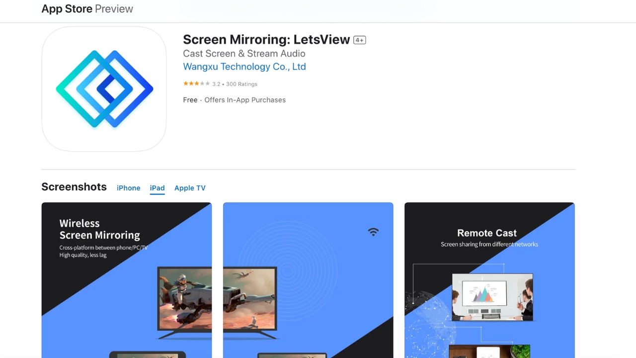 Screenshot of the LetsView app in the App Store
