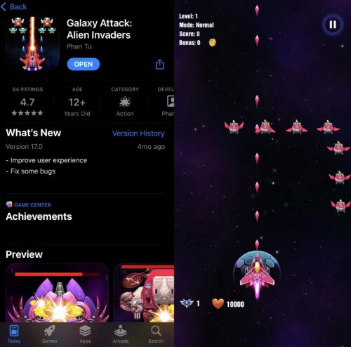 iPhone上のGalaxy Attack: Alien Invaders