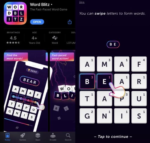 iPhone上のWord Blitzゲーム