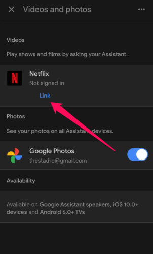 Tap on the Link button in Google Home