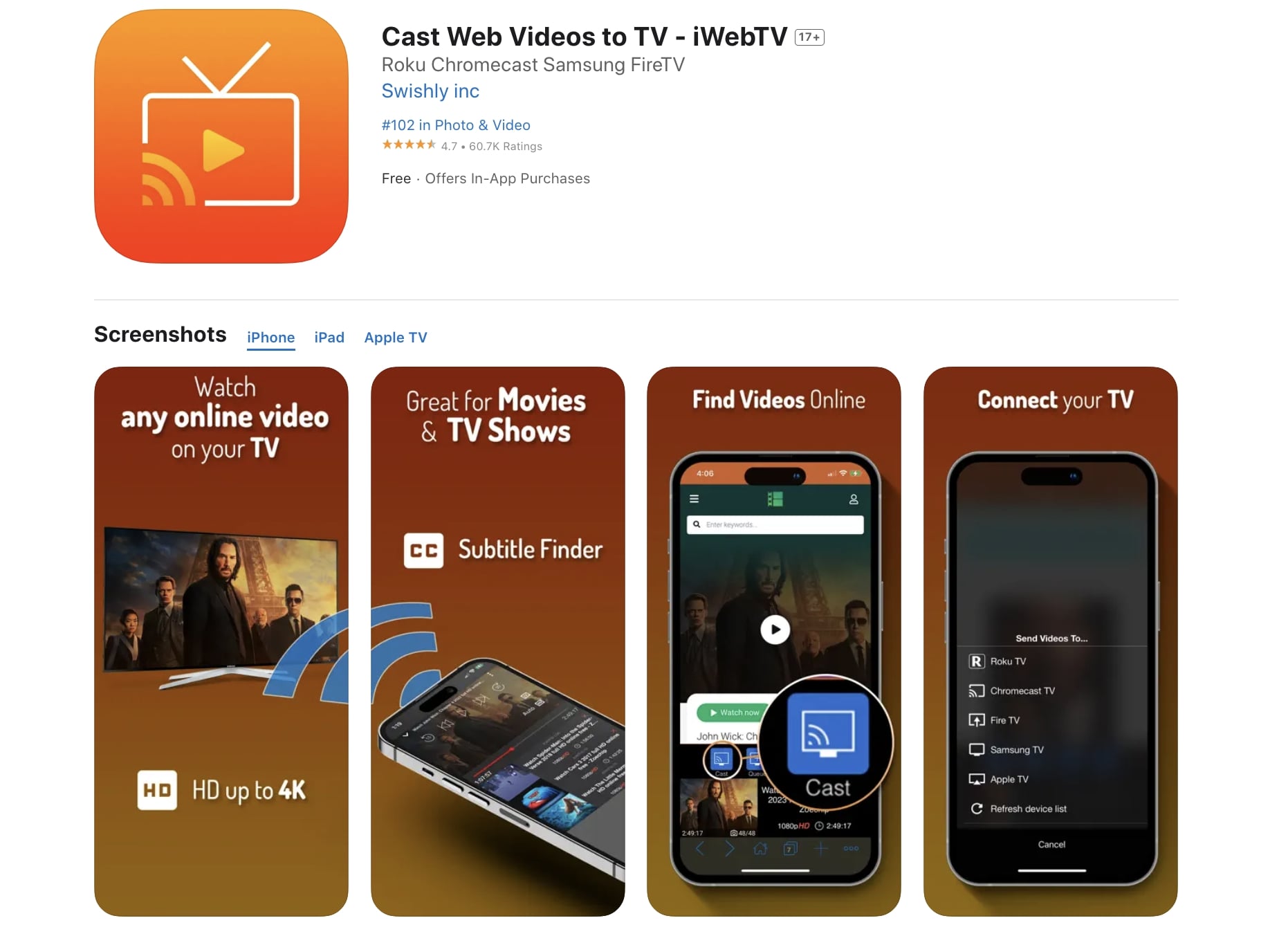The iWebTV: Cast Web Videos to TV app in the App Store