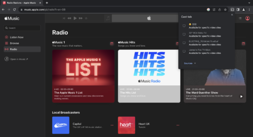 Select your Chromecast from the list in the Cast tab in the Chrome browser on Mac