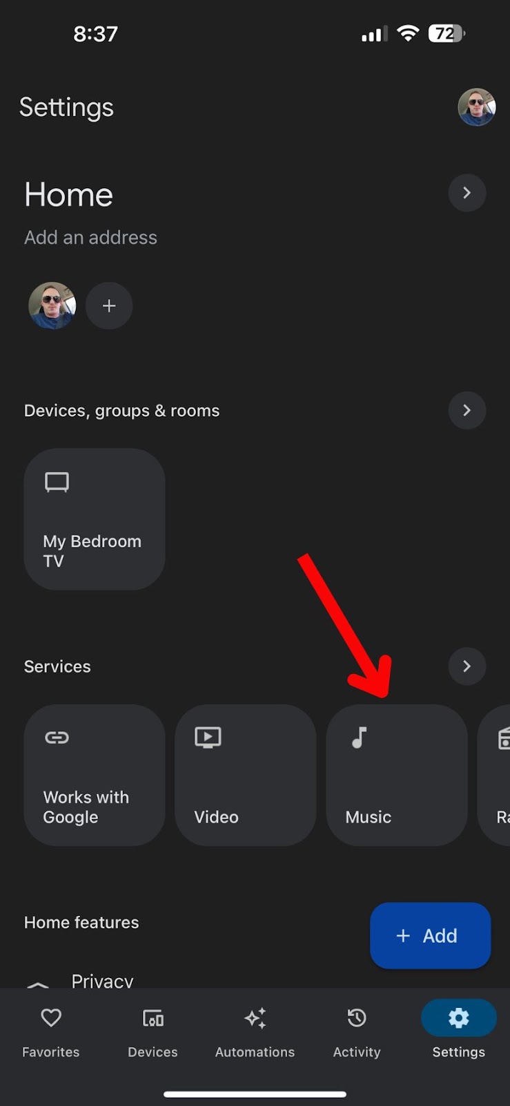Tap on the Music button on Google Home