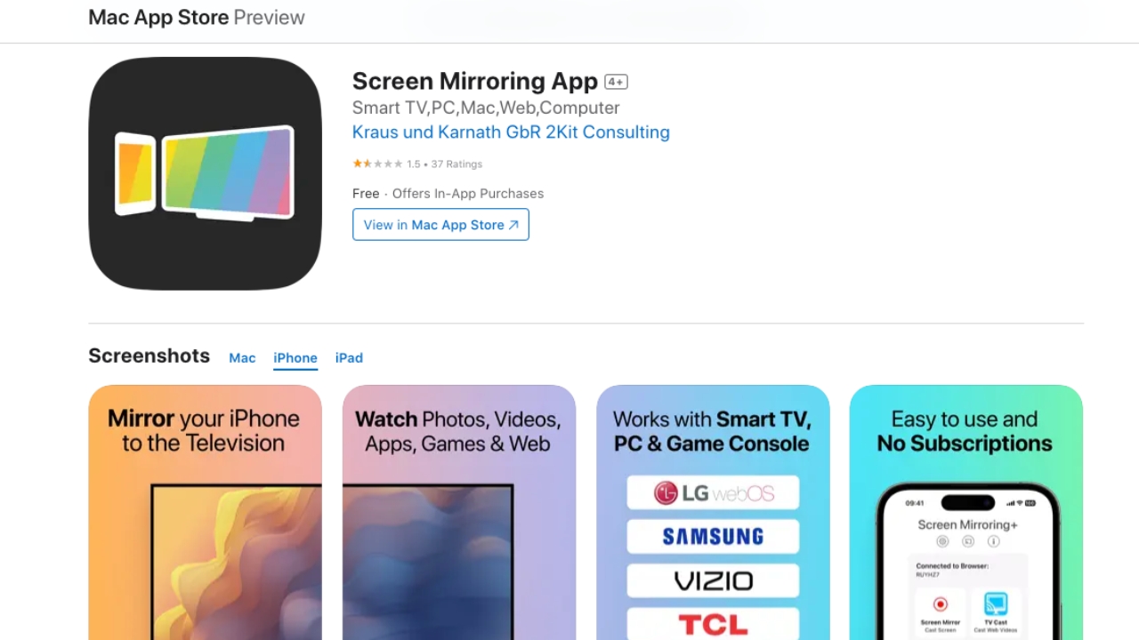 Screen Mirroring App in the App Store