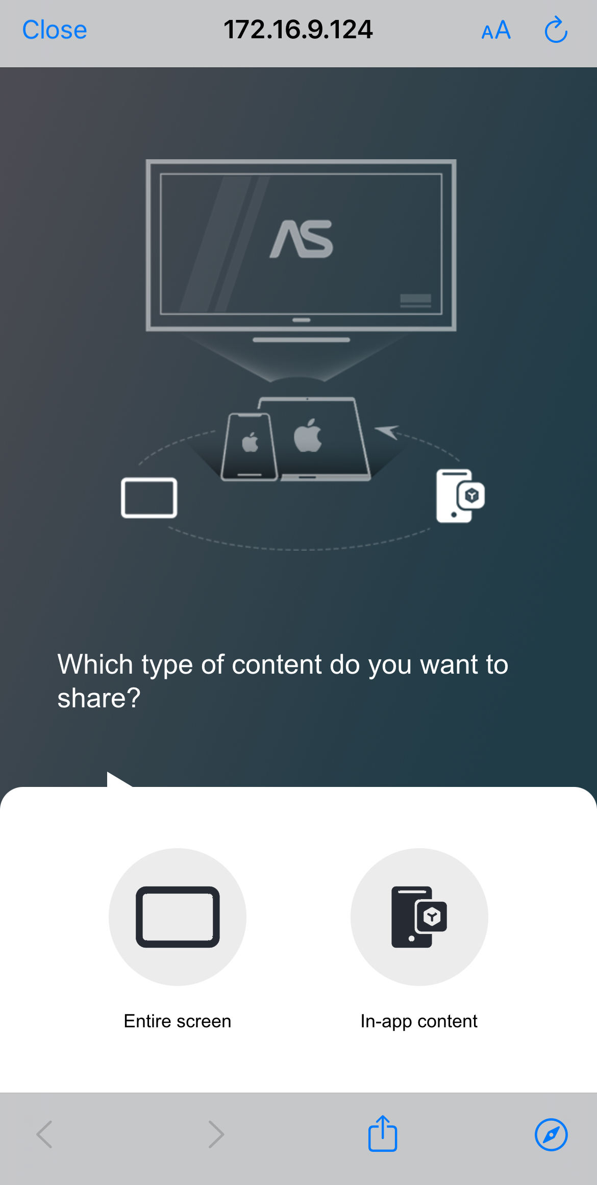 Select which type of content you want to share with AirScreen