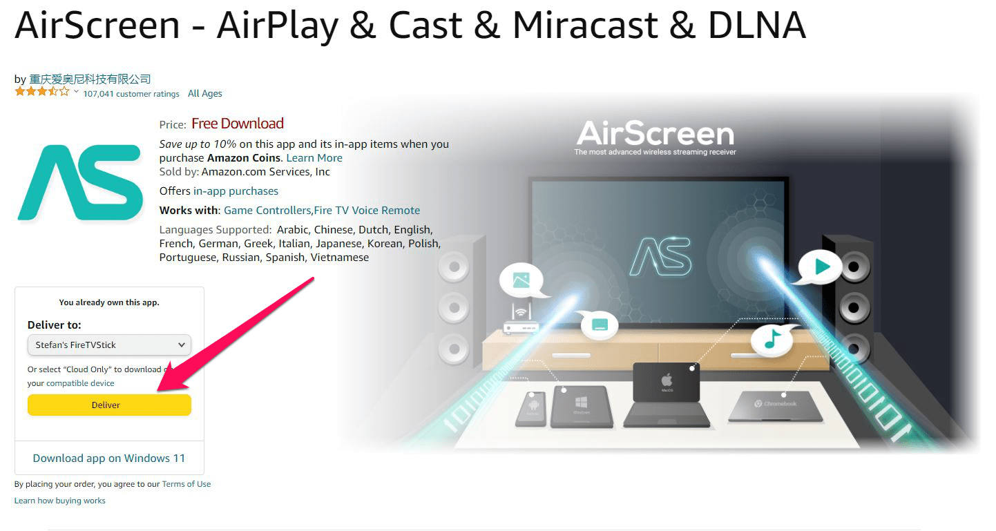 Download AirScreen on your Fire TV